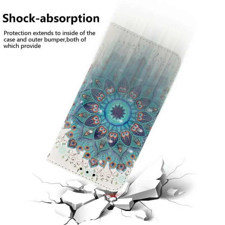 For Xiaomi Redmi A5 NFC (173.45mm) Case Pattern Printing Leather Wallet Phone Cover with Wrist Strap - Peacock Wreath