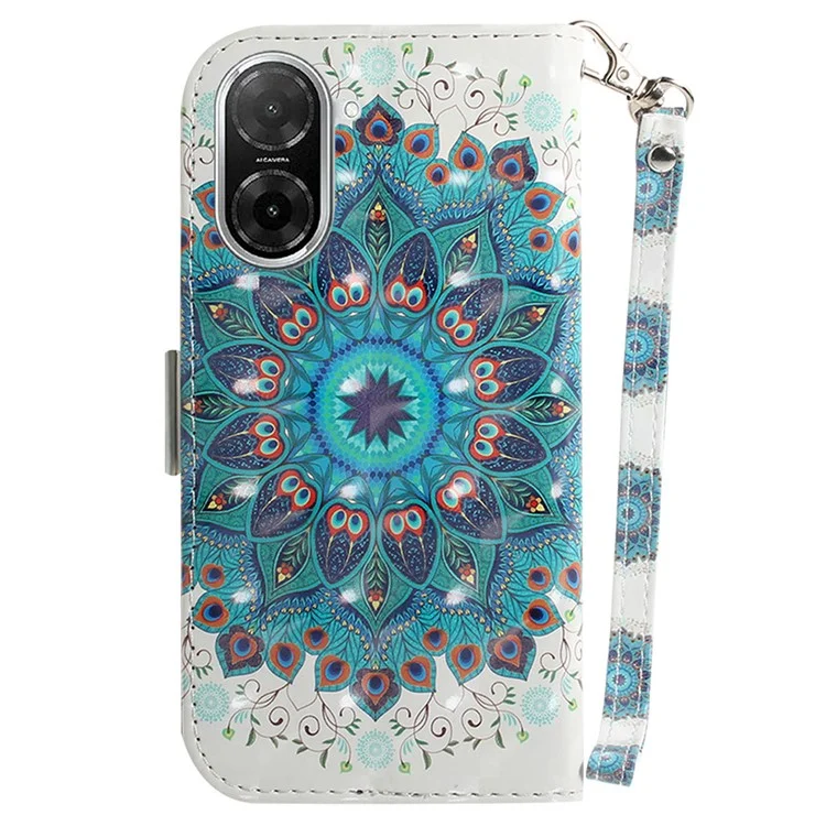 For Xiaomi Redmi A5 NFC (173.45mm) Case Pattern Printing Leather Wallet Phone Cover with Wrist Strap - Peacock Wreath
