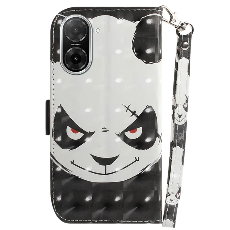 For Xiaomi Redmi A5 NFC (EU) (173.45mm) Case Pattern Printing Leather Wallet Phone Cover with Wrist Strap - Angry Panda