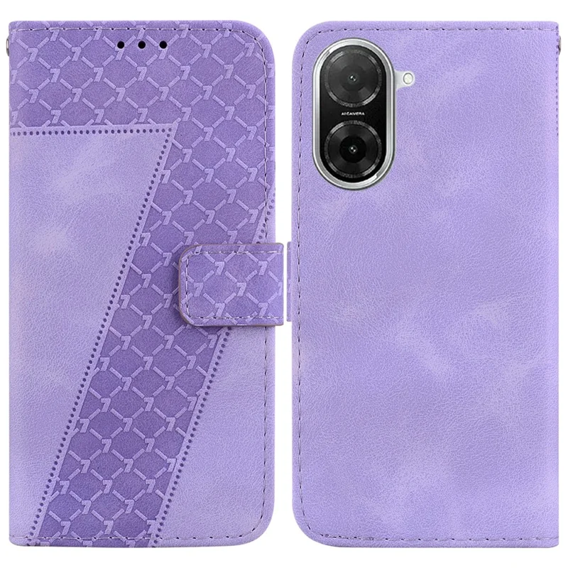 Für Xiaomi Redmi A5 NFC (173,45 mm) Ständer-Hülle mit 7-förmigem Muster-Aufdruck Leder Handyhülle - Lila