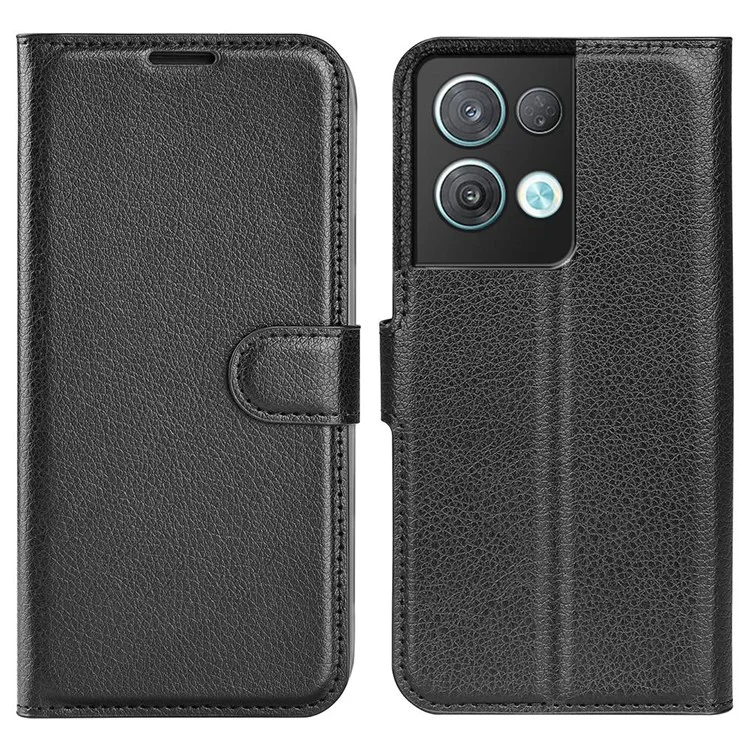 Anti-drop Phone Cover For Oppo Reno8 Pro+ (China) 5G / Reno8 Pro 5G (Global Version) Litchi Texture PU Leather Phone Case Wallet Stand - Black