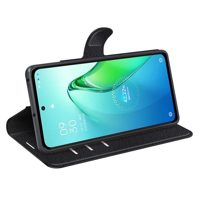 Anti-drop Phone Cover For Oppo Reno8 Pro+ (China) 5G / Reno8 Pro 5G (Global Version) Litchi Texture PU Leather Phone Case Wallet Stand - Black
