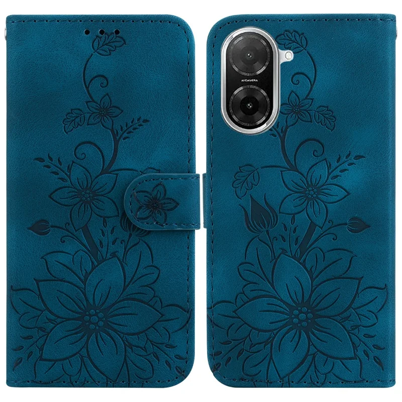 Cover per Xiaomi Redmi A5 NFC (173,45 mm) con Stampa di Fiori di Giglio - Custodia in Pelle con Supporto - Blu Scuro