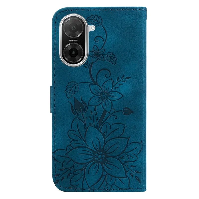 Cover per Xiaomi Redmi A5 NFC (173,45 mm) con Stampa di Fiori di Giglio - Custodia in Pelle con Supporto - Blu Scuro