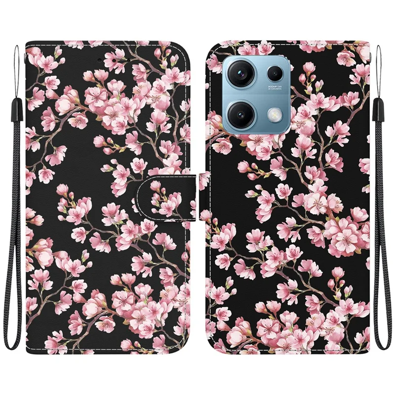 Para Xiaomi Redmi Note 14S 4G Carteira Caso de Telefone Anti-Drop Couro Flip Cover Padrão de Impressão - Flor de Ameixa