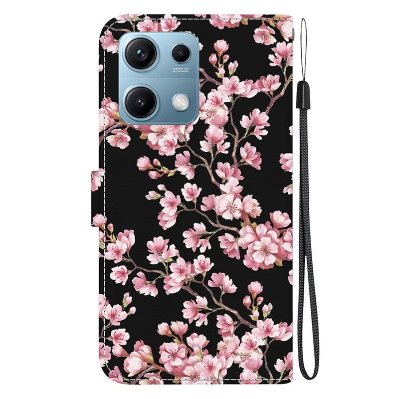 Para Xiaomi Redmi Note 14S 4G Carteira Caso de Telefone Anti-Drop Couro Flip Cover Padrão de Impressão - Flor de Ameixa