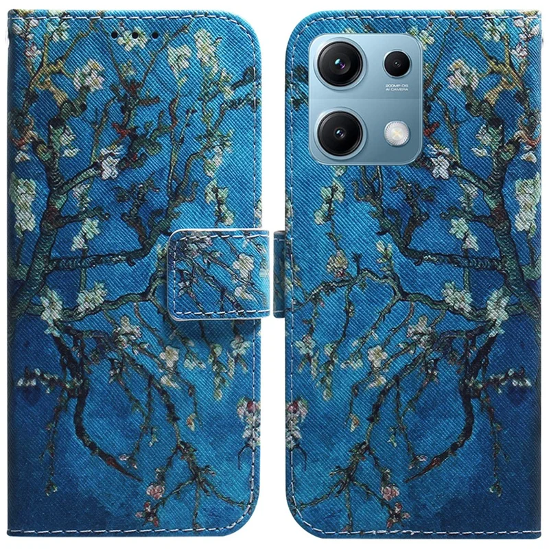 Portemonnee Hoesje voor Xiaomi Redmi Note 14S 4G met Patroonprint in Lederen Uitvoering - Oker Bloemen