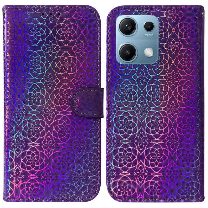 Futerał na telefon z funkcją podpórki dla Xiaomi Redmi Note 14S 4G, pokrowiec ze sztucznej skóry z efektem lśniącego kwiatu – fioletowy