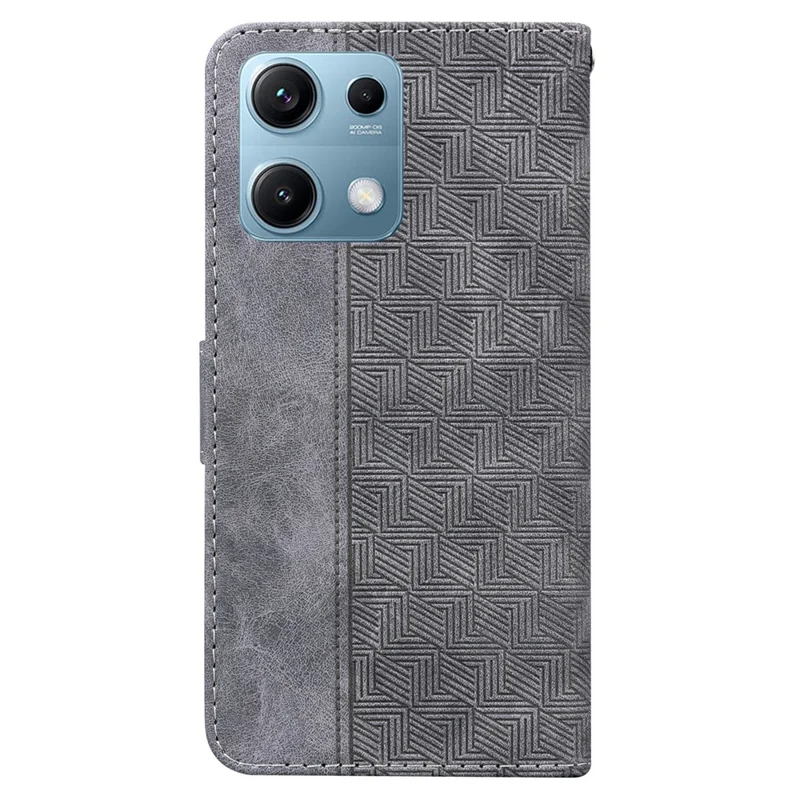 Etui na Xiaomi Redmi Note 14S 4G, etui portfelikowe z wzorem geometrycznym, skórzane z paskiem na nadgarstek – szare