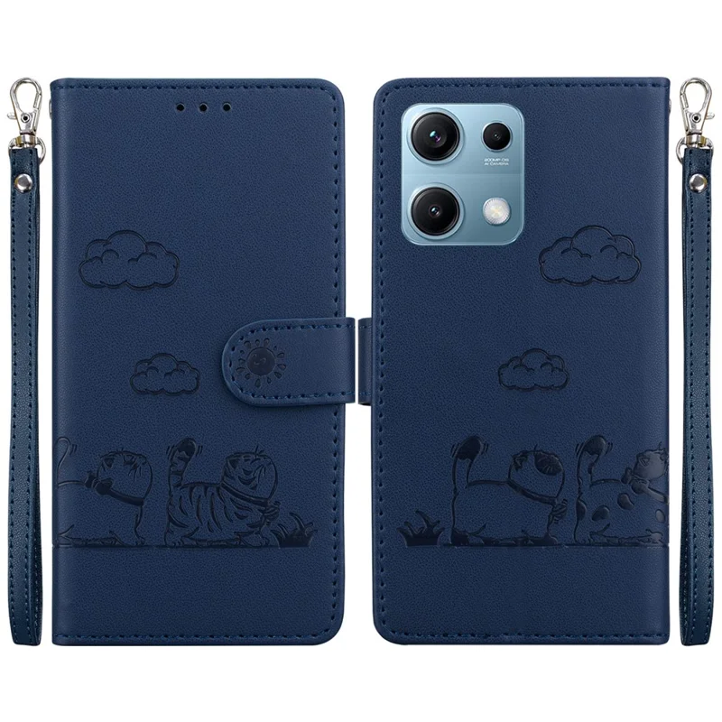 Folia na Xiaomi Redmi Note 14S 4G z zabezpieczeniem RFID, wzór kociąt, pokrowiec z tworzywa TPU i skóry PU - niebieski