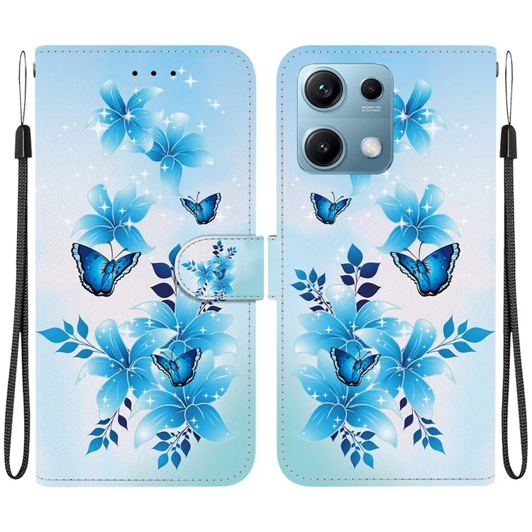 Funda para Xiaomi Redmi Note 14S 4G con Estampado de Mariposa Azul - Cubierta Tipo Cartera de Cuero con Cordón Antigolpes