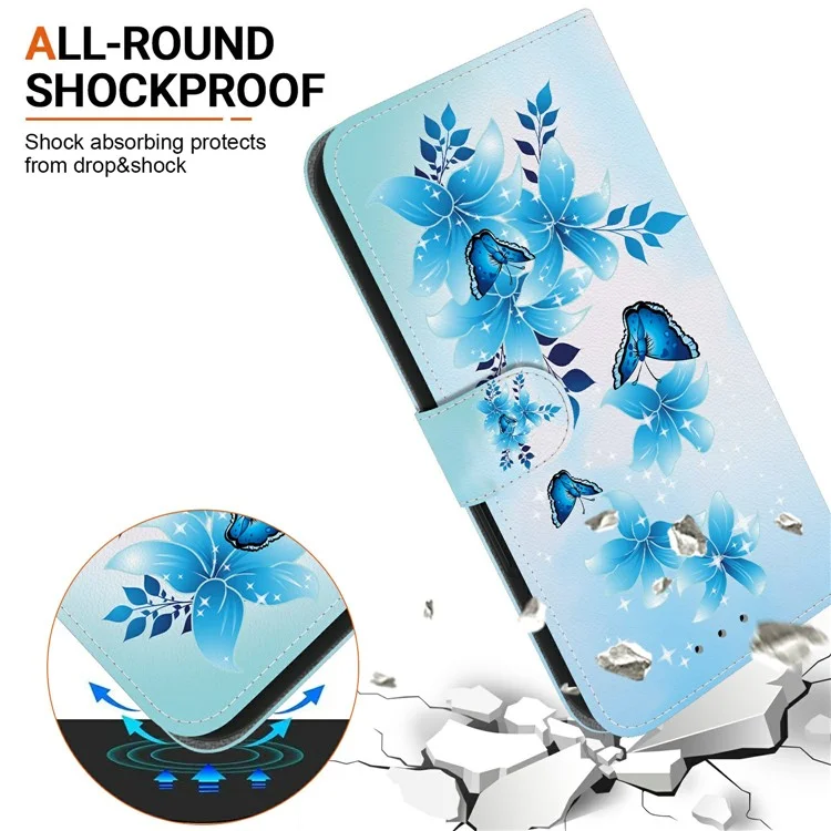 Funda para Xiaomi Redmi Note 14S 4G con Estampado de Mariposa Azul - Cubierta Tipo Cartera de Cuero con Cordón Antigolpes