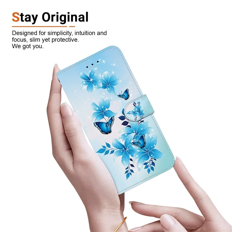Funda para Xiaomi Redmi Note 14S 4G con Estampado de Mariposa Azul - Cubierta Tipo Cartera de Cuero con Cordón Antigolpes