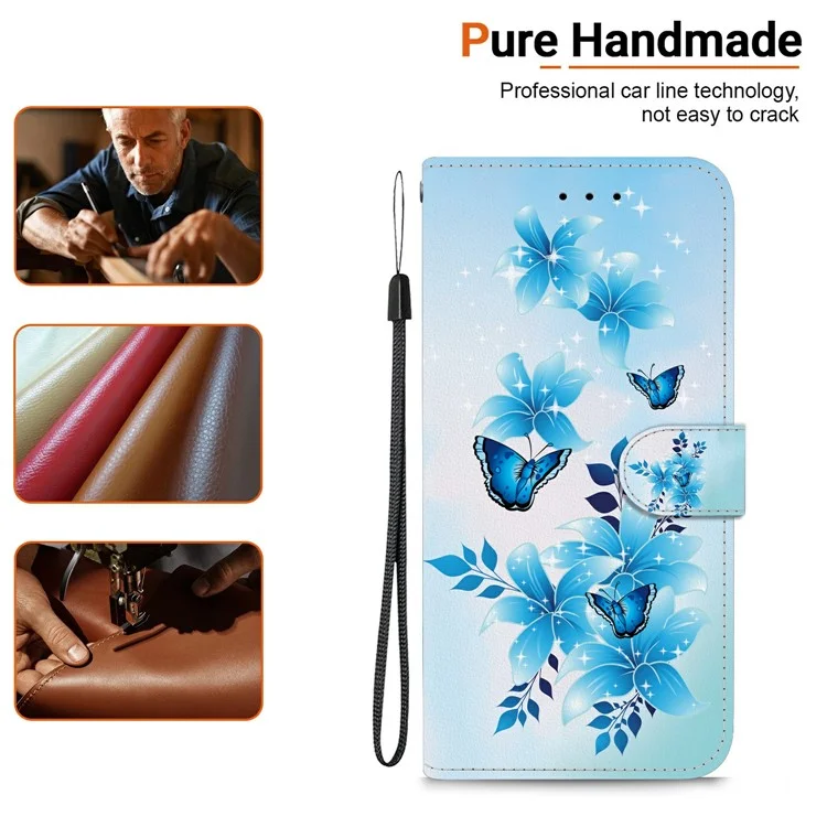Funda para Xiaomi Redmi Note 14S 4G con Estampado de Mariposa Azul - Cubierta Tipo Cartera de Cuero con Cordón Antigolpes