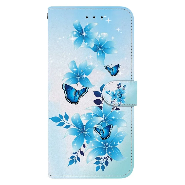 Funda para Xiaomi Redmi Note 14S 4G con Estampado de Mariposa Azul - Cubierta Tipo Cartera de Cuero con Cordón Antigolpes