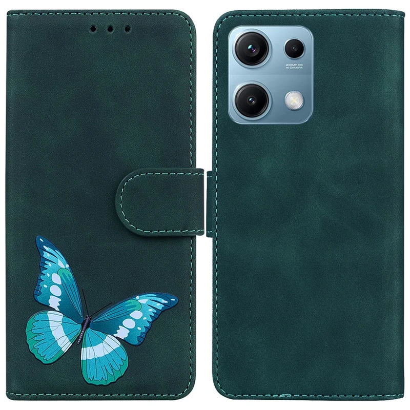 Folia do Xiaomi Redmi Note 14S 4G z podstawką, pokrowiec z syntetycznej skóry z motywem motyla - Zielony