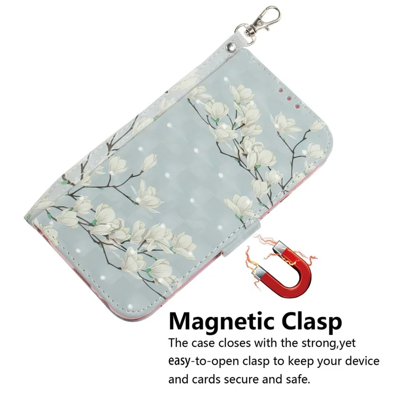 For Xiaomi Redmi Note 14S 4G Case Pattern Printing Leather Wallet Phone Cover with Wrist Strap - Magnolia
