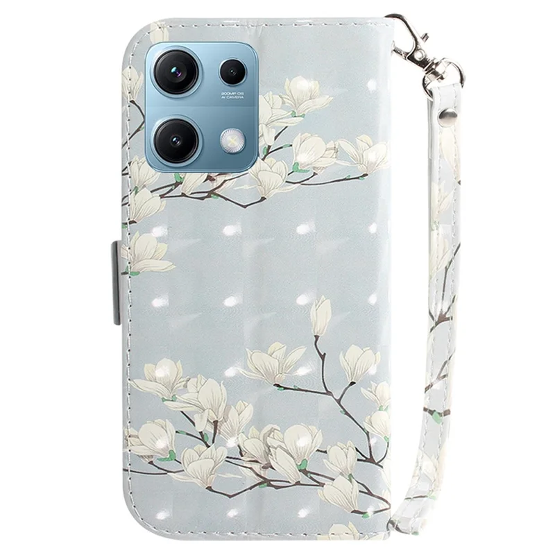 For Xiaomi Redmi Note 14S 4G Case Pattern Printing Leather Wallet Phone Cover with Wrist Strap - Magnolia