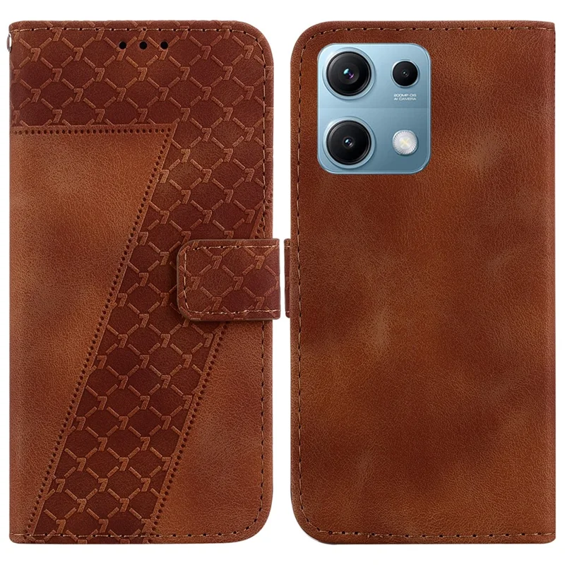 Standtaske til Xiaomi Redmi Note 14S 4G med 7-formet mønstertryk i læder - Brun