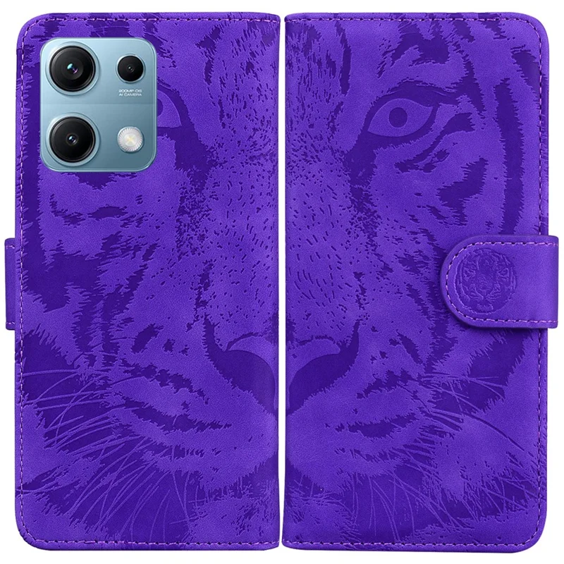 Futerał do Xiaomi Redmi Note 14S 4G z nadrukiem tygrysa, skórzana pokrowcowa obudowa z portfelem - fioletowy