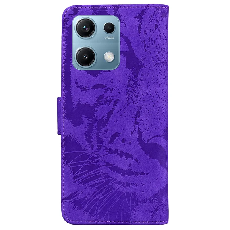 Futerał do Xiaomi Redmi Note 14S 4G z nadrukiem tygrysa, skórzana pokrowcowa obudowa z portfelem - fioletowy