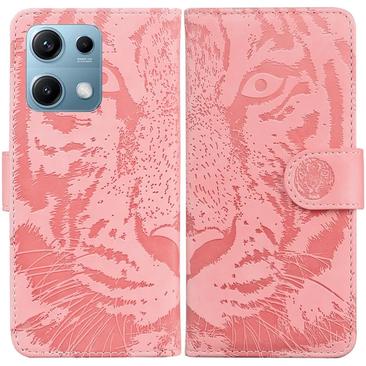 Cover per Xiaomi Redmi Note 14S 4G con Impronta di Tigre, Portafoglio in Pelle - Rosa