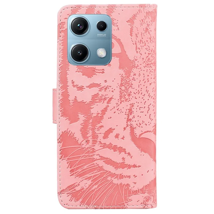 Cover per Xiaomi Redmi Note 14S 4G con Impronta di Tigre, Portafoglio in Pelle - Rosa