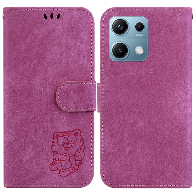 Etui portfelowe na Xiaomi Redmi Note 14S 4G z nadrukiem tygrysa, skórzane ochronne etui na telefon - Różowy
