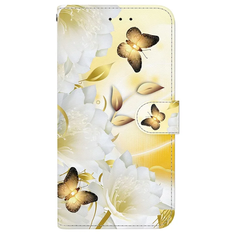 Per Xiaomi Poco F7 Pro 5G / F7 Ultra 5G / Redmi K80 Pro 5G / K80 5G Cover a Portafoglio in Pelle con Stampa - Farfalla Dorata su Fiore