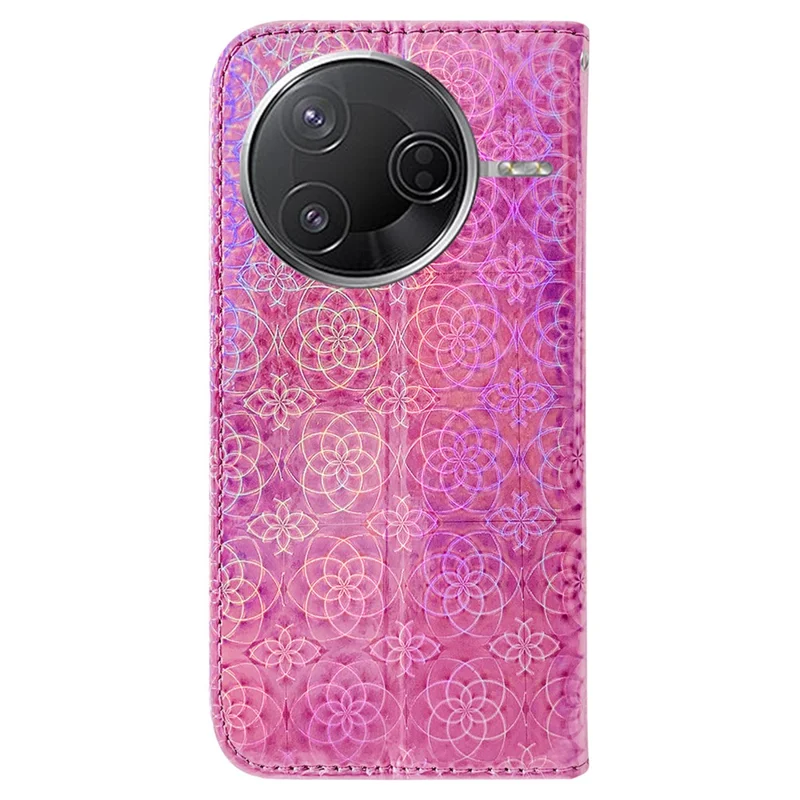 Чехол-подставка для Xiaomi Redmi K80 Pro 5G / K80 5G / Poco F7 Pro 5G / Poco F7 Ultra 5G с узором в виде сверкающих цветов из кожи - Розовый