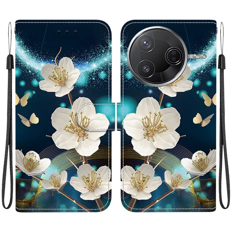 For Xiaomi Poco F7 Pro 5G  /  F7 Ultra 5G  /  Redmi K80 Pro 5G  /  K80 5G Case Pattern Printing Leather Wallet Cover with Lanyard - Magnolia