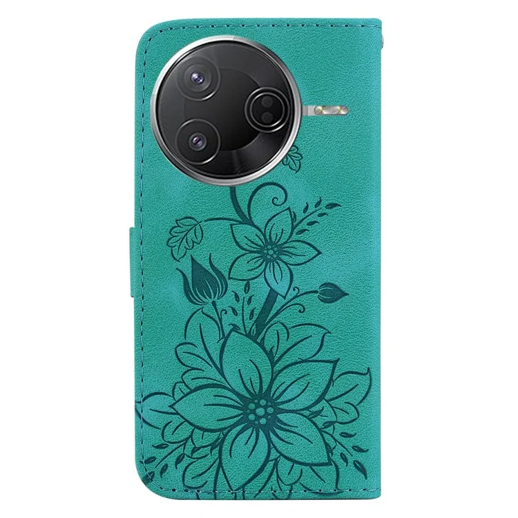 For Xiaomi Poco F7 Pro 5G  /  F7 Ultra 5G  /  Redmi K80 Pro 5G  /  K80 5G Case Lily Flower Imprint Leather Phone Cover with Stand - Green