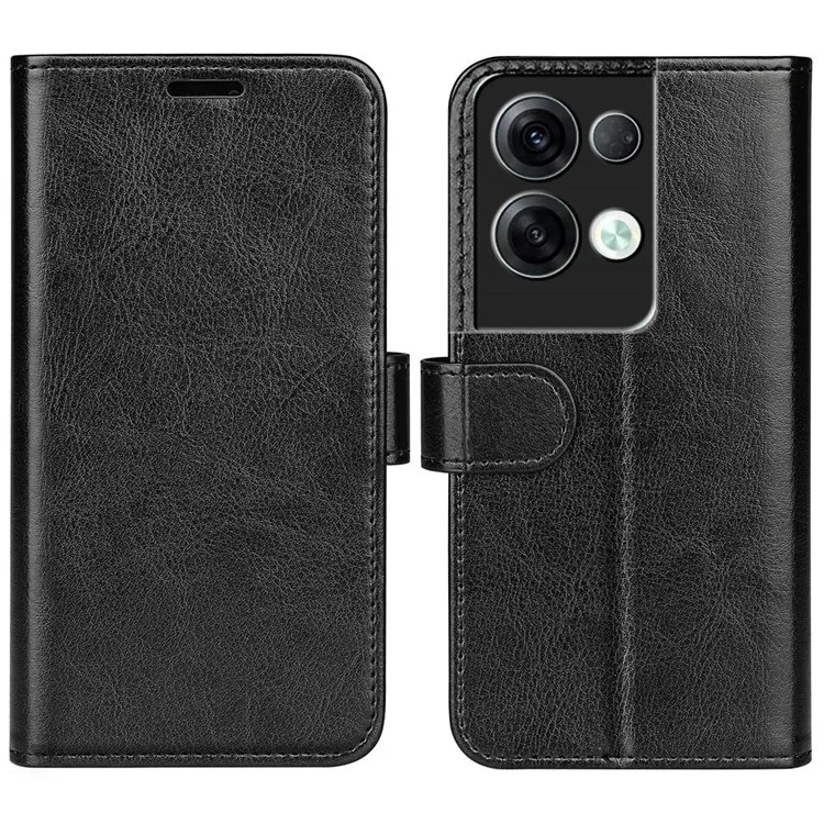 Couverture de Téléphone en Cuir PU Anti-automne Pour Oppo Reno8 Pro + 5G / Reno8 Pro 5G (version Globale), Craquage de Texture de Cheval Crazy Stand Flip Wallet Téléphone - le Noir