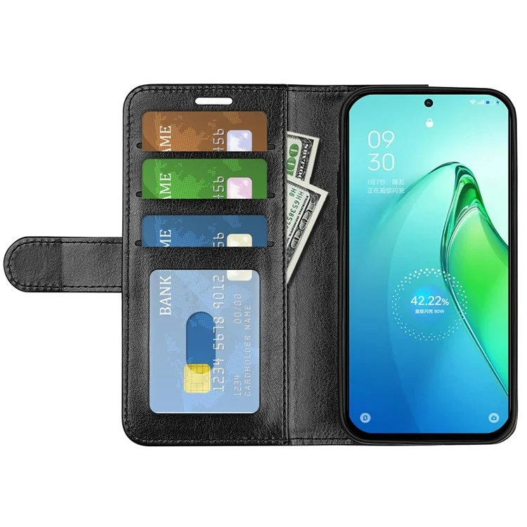 Couverture de Téléphone en Cuir PU Anti-automne Pour Oppo Reno8 Pro + 5G / Reno8 Pro 5G (version Globale), Craquage de Texture de Cheval Crazy Stand Flip Wallet Téléphone - le Noir