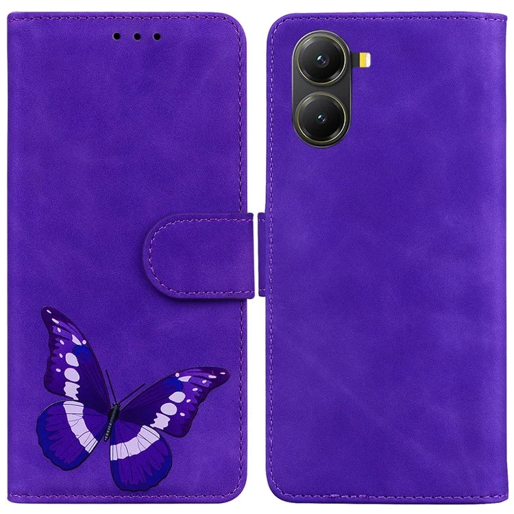 Funda con soporte para Xiaomi Poco X7 Pro 5G / Redmi Turbo 4 5G de cuero sintético con diseño de mariposas - Morado
