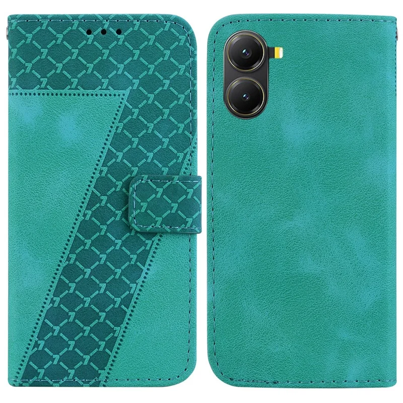For Xiaomi Poco X7 Pro 5G  /   Redmi Turbo 4 5G Stand Case 7-Shaped Pattern Imprint Leather Phone Cover - Green