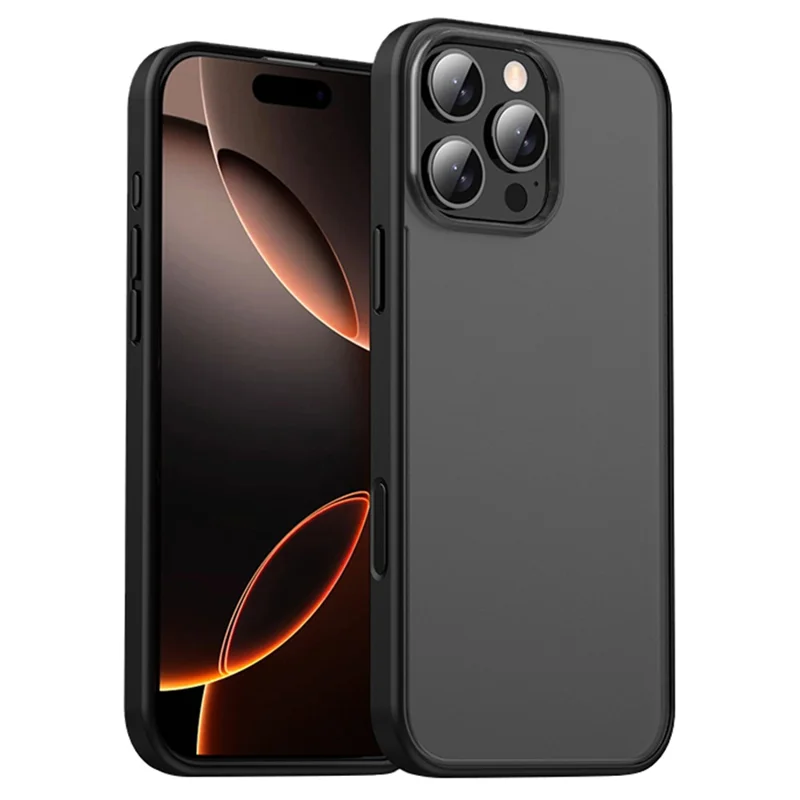 IPAKY For iPhone 16 Pro Shockproof Case PC + TPU Matte Phone Back Cover - Black