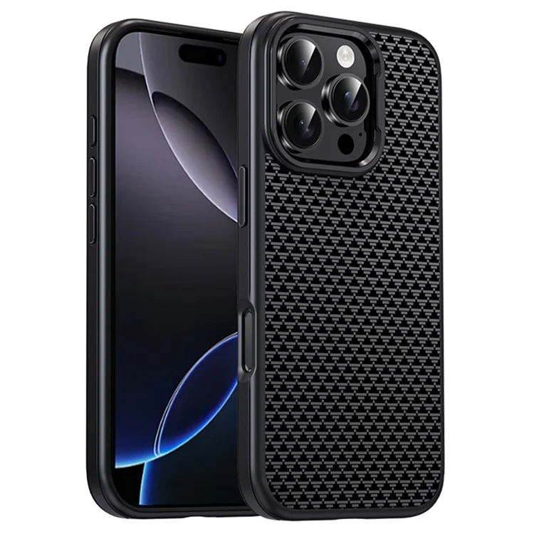 Funda IPAKY para iPhone 16 Pro con Textura de Fibra de Carbono PC + TPU Antichoque - Negro Titanio