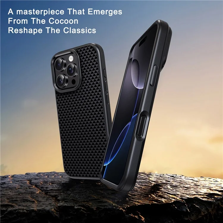 Funda IPAKY para iPhone 16 Pro con Textura de Fibra de Carbono PC + TPU Antichoque - Negro Titanio