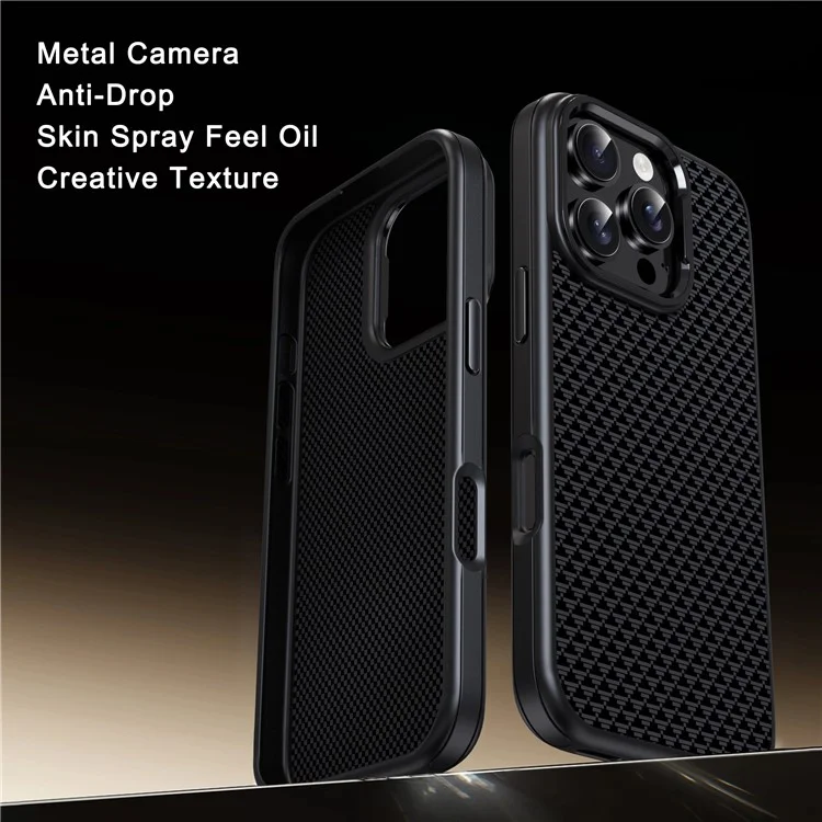 Funda IPAKY para iPhone 16 Pro con Textura de Fibra de Carbono PC + TPU Antichoque - Negro Titanio