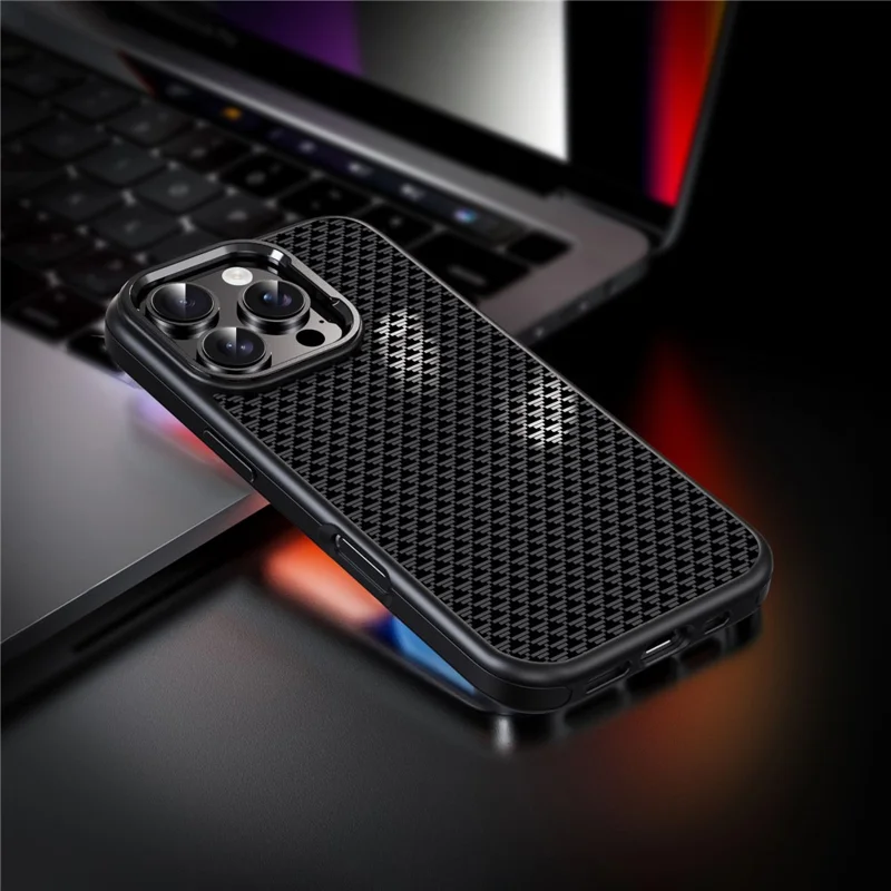 IPAKY For iPhone 16 Pro Max Case Carbon Fiber Texture PC + TPU Shockproof Phone Back Cover - Titanium Black