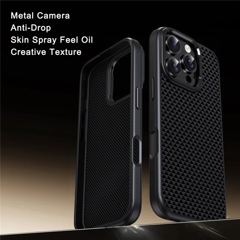 IPAKY For iPhone 16 Pro Max Case Carbon Fiber Texture PC + TPU Shockproof Phone Back Cover - Titanium Black