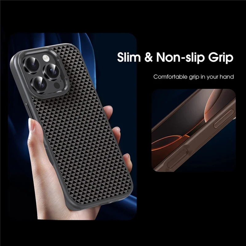 IPAKY For iPhone 16 Pro Max Case Carbon Fiber Texture PC + TPU Shockproof Phone Back Cover - Titanium Black