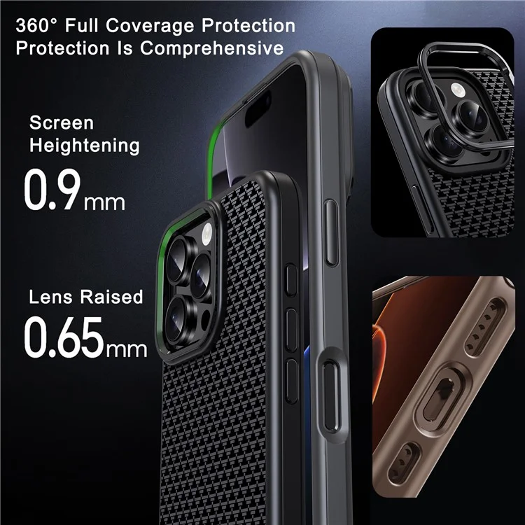 IPAKY For iPhone 16 Case Carbon Fiber Texture PC + TPU Shockproof Phone Back Cover - Titanium Black