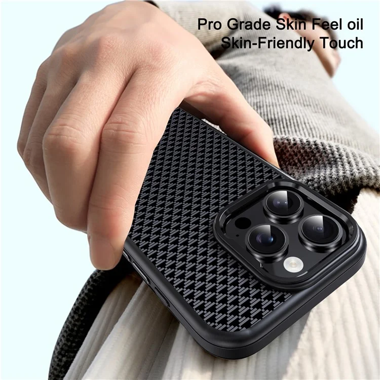 IPAKY For iPhone 16 Case Carbon Fiber Texture PC + TPU Shockproof Phone Back Cover - Titanium Black