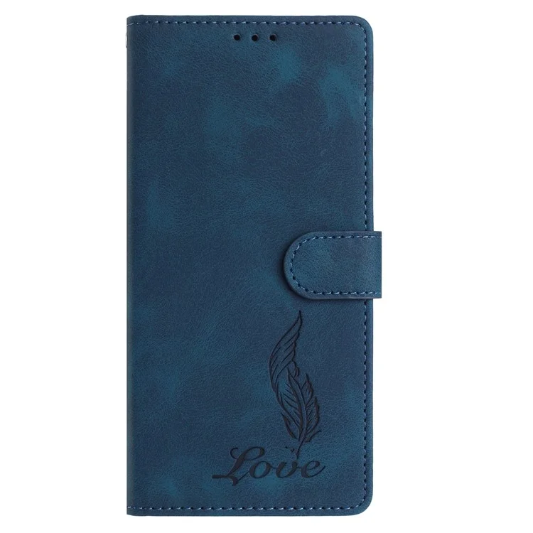 For Xiaomi Redmi A5 NFC (173.45mm) Case Imprinted Feather PU Leather Wallet Phone Cover with Wrist Strap - Dark Blue