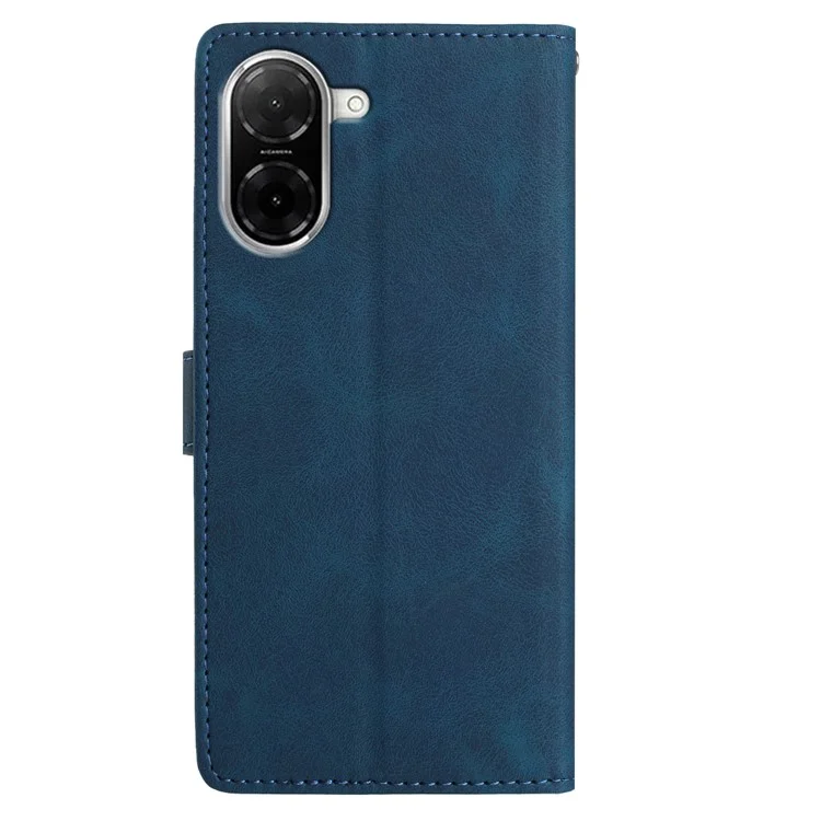 For Xiaomi Redmi A5 NFC (173.45mm) Case Imprinted Feather PU Leather Wallet Phone Cover with Wrist Strap - Dark Blue