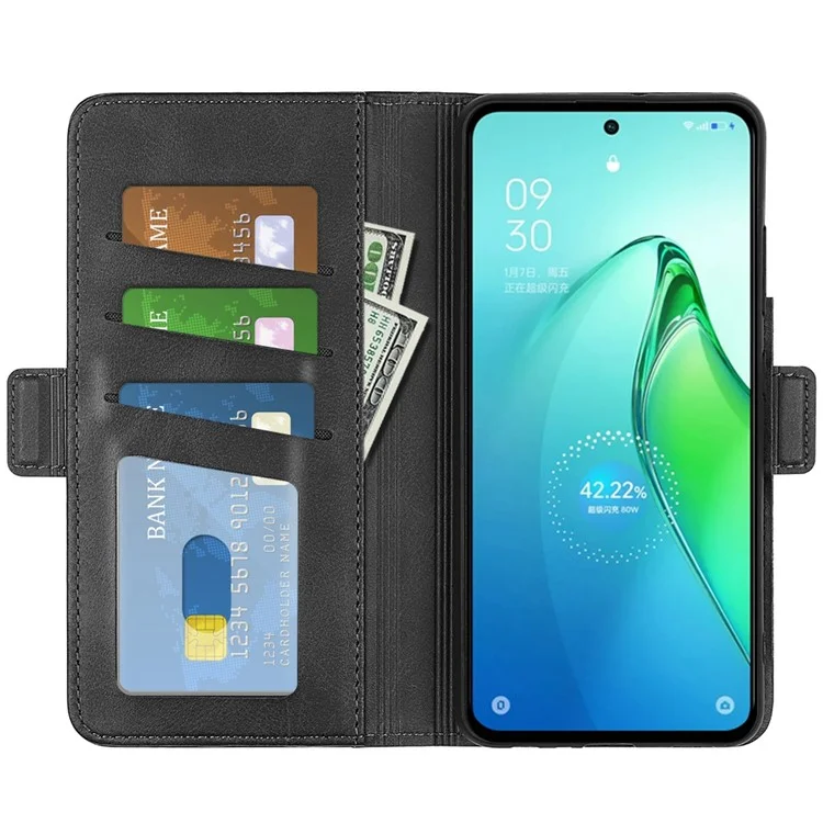 Per Oppo Reno8 Pro 5G (Versione Globale) / Reno8 Pro+ (Cina) 5G Custodia Antiurto per Telefono in Pelle di Vitello Texture Magnetica Chiusura Flip Wallet Cover - Nero