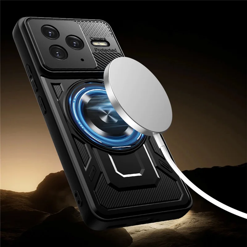 Pour Xiaomi Redmi K80 5G / Poco F7 Pro 5G Étui Magnétique avec Support Rotatif TPU + PC - Noir