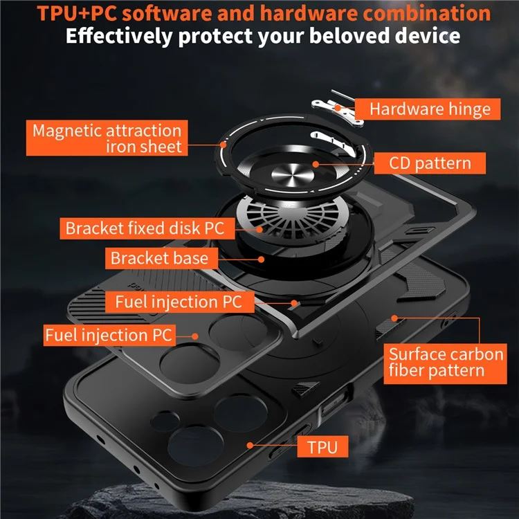 Pour Xiaomi Redmi A5 4G (171,7*77,8*8,3 mm) / Poco C71 4G Étui Magnétique Rotatif Avec Support Béquille TPU + PC - Noir